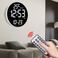 Jam dinding LED elektronik Remote Control, jam dinding LED elektronik dengan 2 kelompok Alarm, pengukur waktu Snooze kalender, lampu belakang untuk dekorasi ruang tamu dan rumah