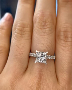 2.00CT Princess Cut Lab Grown <b>Diamond</b> Engagement <b>Ring</b> with Pave Band in 14K Gold Elegant Bridal Fine Jewelry Gift - Product Image 3