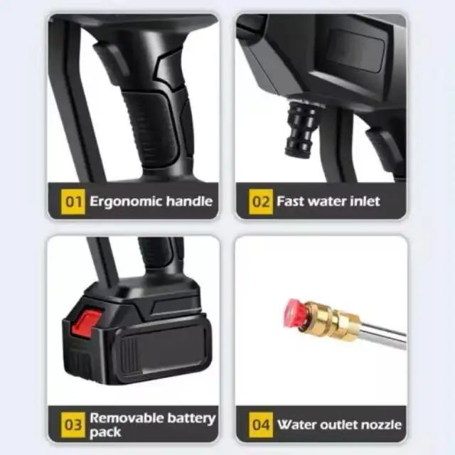 Druckwaschpistole Auto-Wasser-Hochdruck schnurloser Waschreiniger tragbarer Autoreinigungspistole mit Batterie