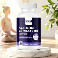 Capsules Herbales Complexe Safran Ashwagandha 60 Unités – Soutien au Soulagement du Stress, Amélioration du Sommeil, Ambiance Positive – Pour Adultes, Végétaliennes, OEM, Marque Privée