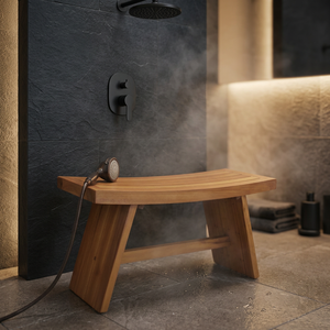 Solid Teak Wood Bathroom <b>Bench</b> Curved Saddle <b>Seat</b> Shower Stool Spa Restroom <b>Bench</b> - Product Image 2