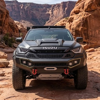 Pare-chocs avant tout-terrain en acier au carbone noir pour Isuzu D-Max 2021, avec grille en maille, crochets de remorquage rouges, finition mate, facile à installer