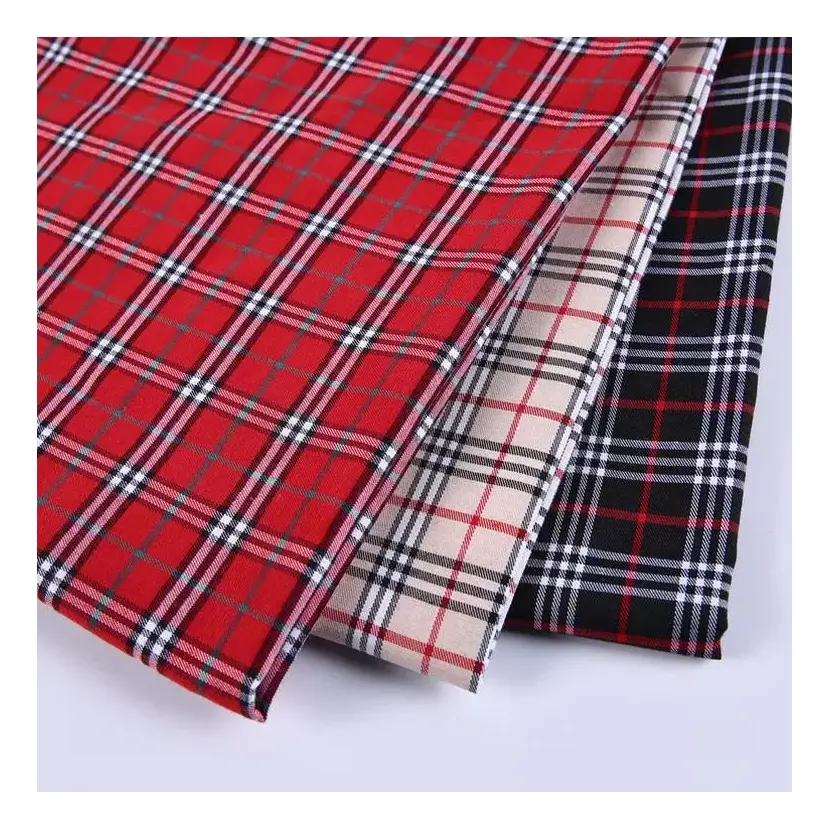 Men spring 75 poly 25 cotton fabric shirting check office dress plaid shirt fabric