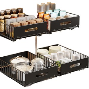 OEM Kitchen Cabinet Pull Out Basket 20-35L <b>Drawer</b> Type Minimalist Metal Storage Rack For Food Container Under Sink Use - Product Image 5