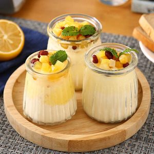 <span class=keywords><strong>Mini</strong></span> <span class=keywords><strong>bouteille</strong></span> de yaourt en verre à rayures avec Logo personnalisé, pots de Pudding, récipient avec couvercle en plastique - Product Image 1