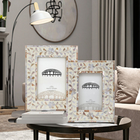 Cadre photo de décoration intérieure de style classique, artisanat avec incrustation de nacre, motif glycine, en nacre/MDF/verre