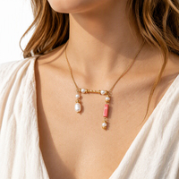Collier vintage en pierre naturelle baroque, perle d'eau douce, plaqué or 18K PVD, acier inoxydable réglable, bijoux bohèmes pour femmes