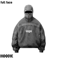 Vente en gros personnalisé Hommes Lavage à l'acide Visage intégral Sweat à capuche à demi-fermeture éclair quantité minimale de commande bas Vintage Épaule tombante Vierge Pull à capuche surdimensionné Oeil