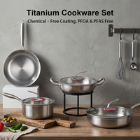 Ensemble de casseroles et poêles en titane de qualité alimentaire classique personnalisable de 7 pièces avec couvercle en verre, résistant au four, écologique et antiadhésif