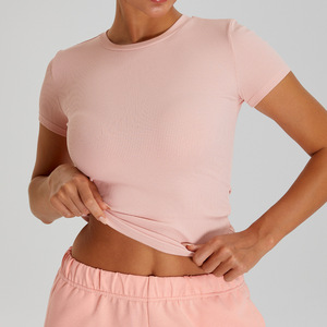 Của Phụ Nữ Thời Trang Gân Crop Yoga T-Shirt Ngắn Tay Áo Nén Nhanh Chóng Khô Cộng Với Kích Thước Cho Mùa Hè Và Mùa Xuân - Product Image 6