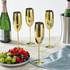 Verre à <span class=keywords><strong>Champagne</strong></span> doré incassable 250ml flûtes à vin <span class=keywords><strong>tulipe</strong></span> tasses en métal de vin mousseux en acier inoxydable pour barre de fête de mariage - Product Image 1