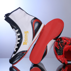 Chaussures de lutte et de boxe Coexistence noires, rouges et blanches pour hommes, avec empeigne en mesh et semelle en caoutchouc, toutes saisons - Product Image 1