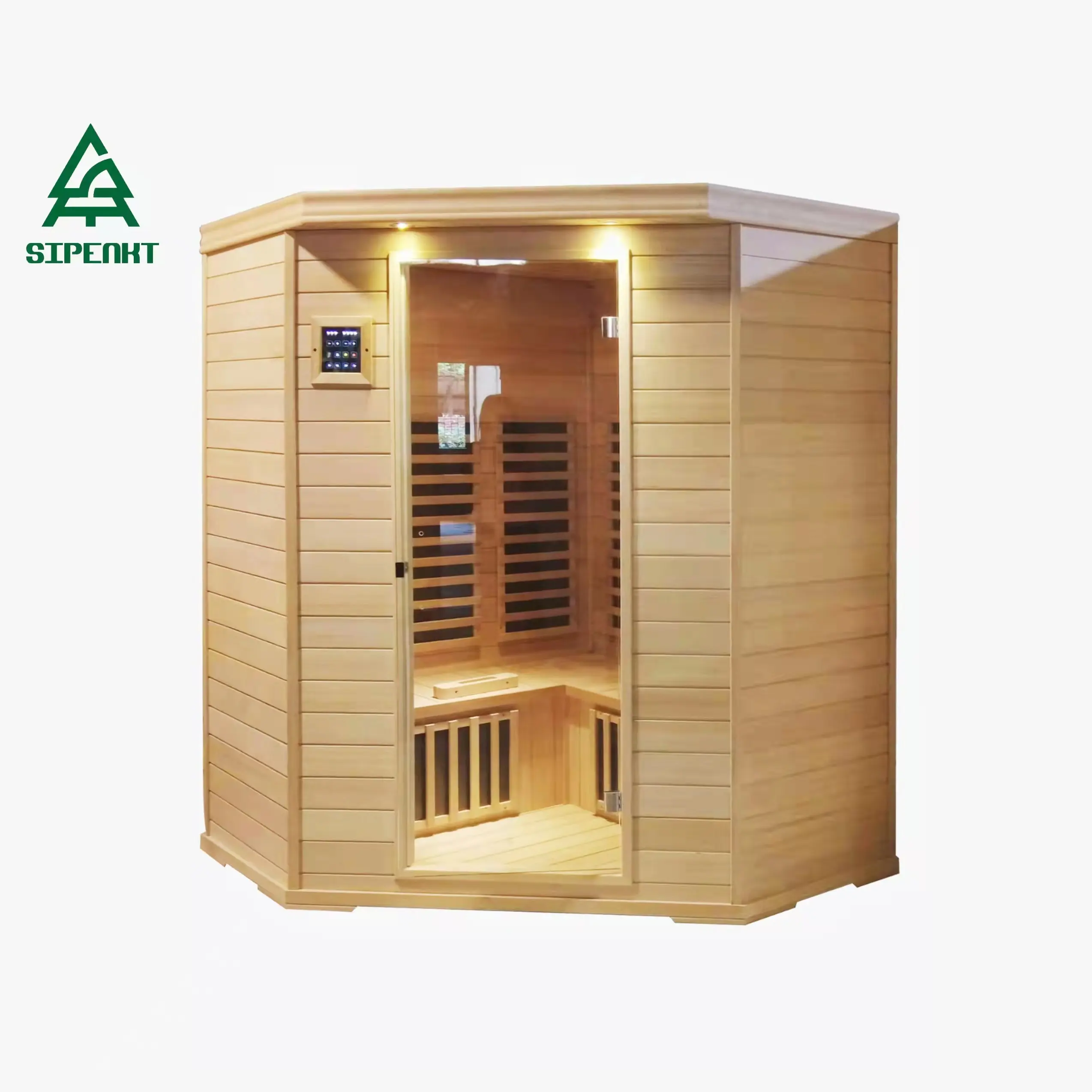 SIPENKT-sauna de madera con cicuta infrarroja, sistema de control de sauna controlado por ordenador de 2 plazas