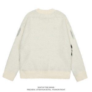 Custom Animal Wolf Graphic Faux Mohair Crew Neck Sweater Unisex <b>Oversized</b> <b>Fluffy</b> Fuzzy Knitted Pullover Streetwear Knit <b>Jumper</b> - Product Image 2