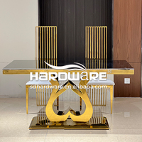 Juego de Mesa de Comedor de Vidrio Moderno y Lujoso de Acero Inoxidable Dorado para Dos Personas, Ideal para Eventos y Banquetes