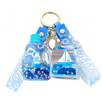 En gros, Pendentif porte-clés bateau à voile bleu à paillettes liquides, rempli d'huile, pour sac à dos, clés de voiture, cadeau