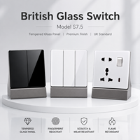 Interrupteur et prise murale à panneau plat en verre trempé de qualité britannique, 1, 2 ou 3 modules, pour la décoration moderne de la maison