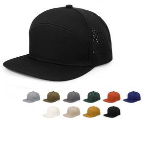 Wholesale <b>Flat</b> Brim Snapback <b>Cap</b> 7 Panel Custom Logo Laser Cutting Hole Trucket Hats - Product Image 1
