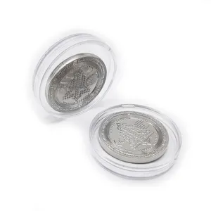 Custom 3D logo shine silver metal coins double sided designs gear edge American souvenir coin with transparent plastic box