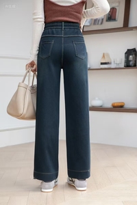 <span class=keywords><strong>Jean</strong></span> décontracté vintage taille haute en denim pour femme, coupe ample, jambe droite, avec cordon de serrage, respirant, extensible et ample - Product Image 4