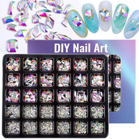 Accessoires de luxe pour nail art : 30 grilles de cristaux rouges/bleus, diamants 3D Alien, strass de formes variées, diamants AB