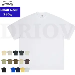 Custom cheap 280g heavyweight t shirt small neck short sleeve white blank tshirt 100 cotton wholesale mens t shirts