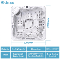 Jacuzzi Compacto Independiente VIRLUX de 2.2m con Capacidad para 5 Personas, Combo de Masaje, Calentador de 4KW de Bajo Consumo para Uso en Exteriores y Villas