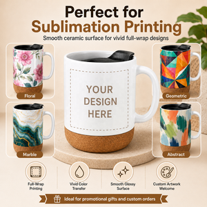 Tazza in Ceramica Personalizzabile da 15 Oz per Sublimazione, Tazza da Caffè Vuota all'Ingrosso per Stampa a Trasferimento Termico con Manico e Sottobicchiere in Legno - Product Image 5