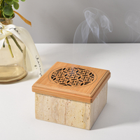 Boîte Bakhoor en pierre naturelle de luxe avec couvercle Mubkhar Bukhoor support Yoga méditation travertin carré brûleur d'encens