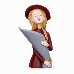 Elegant <strong>Lady</strong> Resin Figurine Wide Brim Hat Woman Art Sculpture Holding Bouquet Modern Romantic Home Decor for Bedroom Living Room - Product Image 1