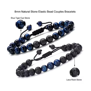 <span class=keywords><strong>Bracelet</strong></span> pour homme en <span class=keywords><strong>pierre</strong></span> naturelle de lave et œil de tigre de 8 mm, bijou tendance, anti-stress, cadeau pour la fête des pères, style mignon - Product Image 4