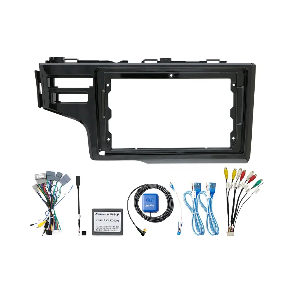 Meihua Car Stereo Radio Frame for Honda Fit 2014(Two vertical holes) with Wiring Harness RCA Cables Parts