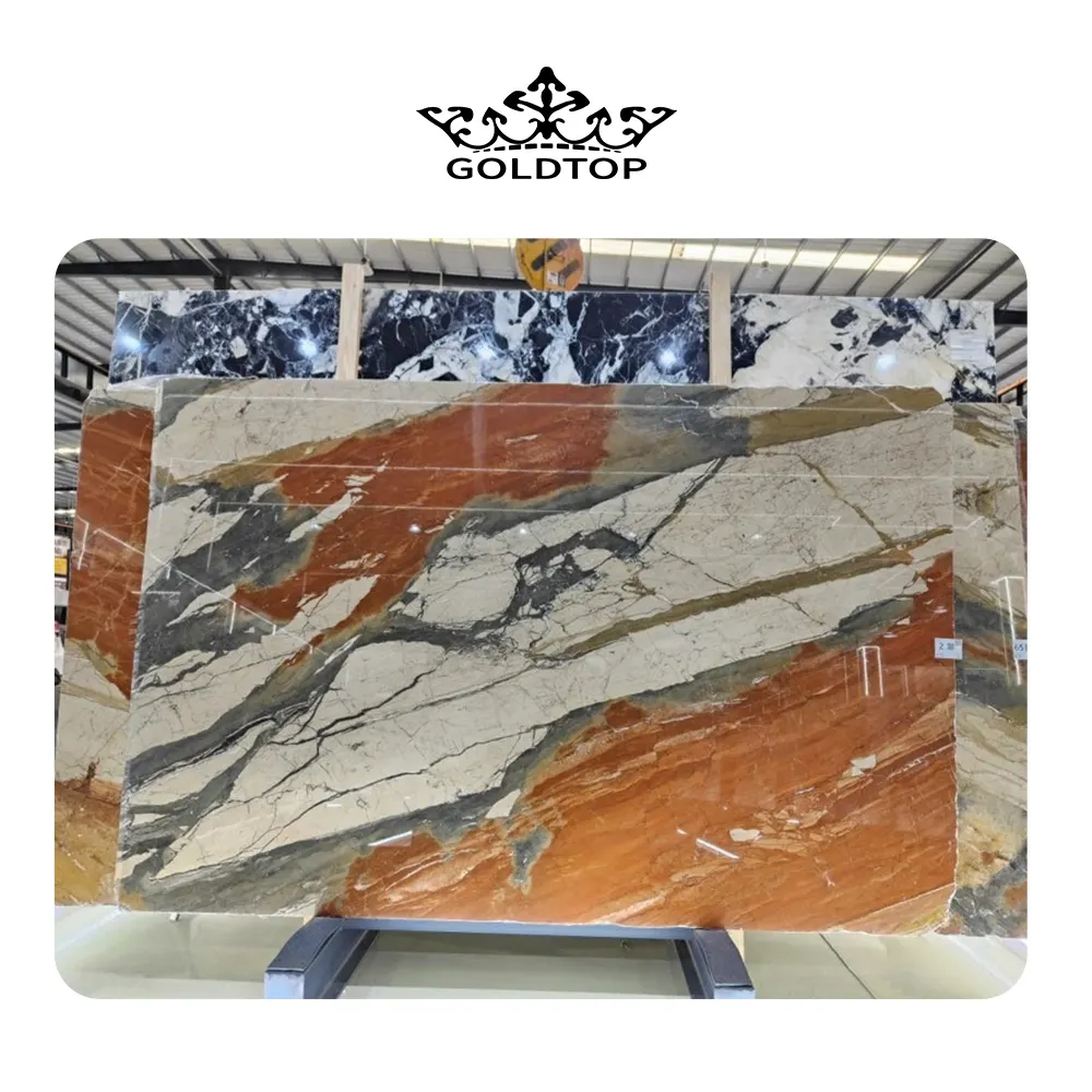 Goldtop OEM/ODM Marmor Décoration maison RED Marmore avec veine blanche BRECHE FANTASTIQUE dalles de marbre carreaux