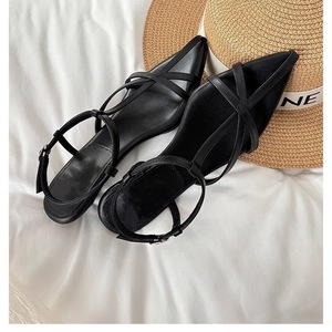 Sandalias de cuña romanas retro de nicho negras con tiras cruzadas tejidas para mujer, sin cordones, con punta cuadrada, tacón de plataforma, transpirables, cómodas para otoño - Product Image 3
