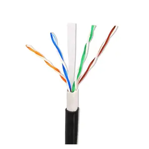 Sftp Shield Cat6 Negro Sólido Bare Cat6e Cobre Exterior Pvc Pe 1000ft 305m 100M 23awg Cable de red de carrete de madera