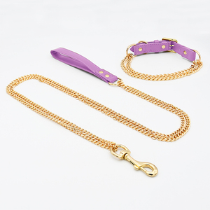 <span class=keywords><strong>Collar</strong></span> de cadena de perro de acero inoxidable de metal personalizado y conjunto de correa disponible al por mayor de lujo personalizado con mango de cuero vegano correas para mascotas - Product Image 5