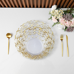 Assiettes de charge à bord doré bon marché, assiettes de charge rondes en plastique transparent pour mariage, assiettes de luxe - Product Image 2