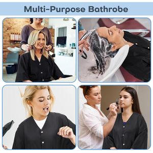 Robe <span class=keywords><strong>de</strong></span> client <span class=keywords><strong>de</strong></span> salon à manches longues avec <span class=keywords><strong>boutons</strong></span>-pression aux épaules, noire, pour salon <span class=keywords><strong>de</strong></span> coiffure et institut <span class=keywords><strong>de</strong></span> beauté - Product Image 6