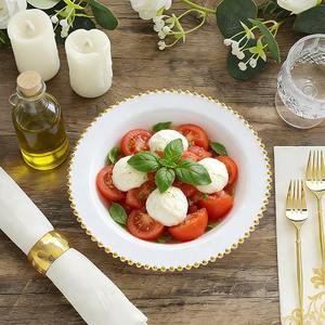 Tazones Desechables <span class=keywords><strong>de</strong></span> Plástico Blanco con Borde <span class=keywords><strong>de</strong></span> Perlas Doradas, Ideales para Fiestas, Picnics, Bodas, Catering, <span class=keywords><strong>Restaurantes</strong></span>, Venta al por Mayor - Product Image 1