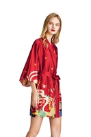 Usine D'été Femmes Demi Manches Imprimer Dos Nu Court Satin Robes Décontractées