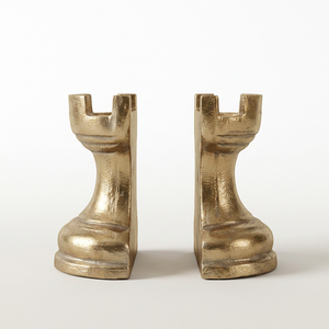 AK Brass Chess Rook Metal <b>Bookends</b> Set of 2 Polish Finish Decorative Book Holders for Table Decor Ornaments Home Library Decor - Product Image 4