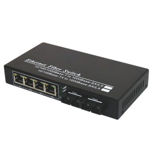 Convertidor de Medios de Fibra Óptica Gigabit de Venta Caliente, Transceptor de 20KM con 2 Fibras Duales + 4 RJ45, Conmutador de Red de Fibra Óptica - Product Image 1