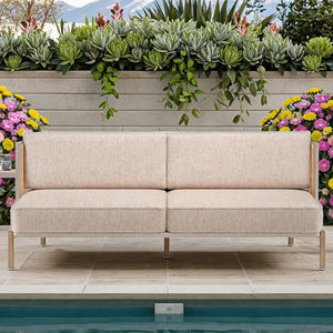 Canapé en rotin synthétique PE résistant aux intempéries, cadre en bois massif teck, siège en résine tressée pour jardin, <span class=keywords><strong>terrasse</strong></span>, bord de piscine - Product Image 2