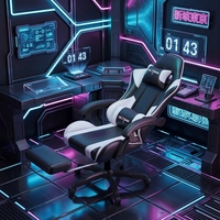 Fauteuil de bureau ergonomique noir et blanc au design industriel, en similicuir PU, dossier haut inclinable, pivotant, réglable, avec vérin à gaz à 2 positions et soutien lombaire