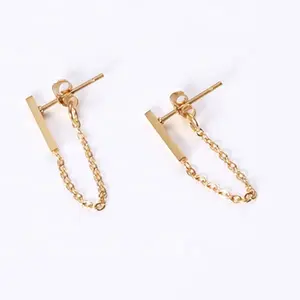 Ins Style PVD 18K Gold Plated Stainless Steel Chain Bar Stud Dangle Earrings for Girls Women