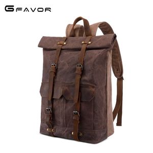 Gfavor Men's <b>Backpack</b> <b>Waterproof</b> Roll Top Outdoor Travel Laptop Bag Coffee Color Casual Style - Product Image 3