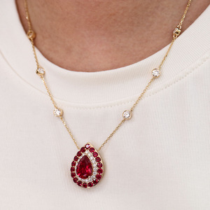 Collar de Oro <span class=keywords><strong>Real</strong></span> de 10K con Rubí Cultivado en Laboratorio, Collar con Colgante de Rubí y Moissanita para Mujer - Product Image 3