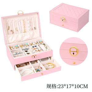 In-stock Diamond-Quilted <b>Jewelry</b> Boxes (Single/Double/Triple Layer) - Best-selling Cross-border Lockable <b>Jewelry</b> <b>Organizers</b> - Product Image 6