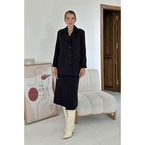 Ensemble de costume élégant pour femmes noires avec veste boutonnée et jupe pour le bureau - Product Image 5