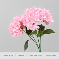 Bunga Hydrangea Buatan 5 Tangkai Warna Pink YM Wholesale, Bunga Sutra Sentuhan Asli, Buket Hydrangea Palsu untuk Dekorasi Pernikahan, Rumah, dan Acara